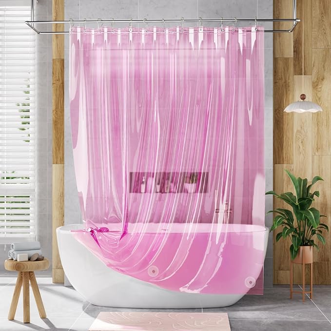 AmazerBath Shower Curtain Liner, 72x72 Transparent Hot Pink Shower Liner - Image 8