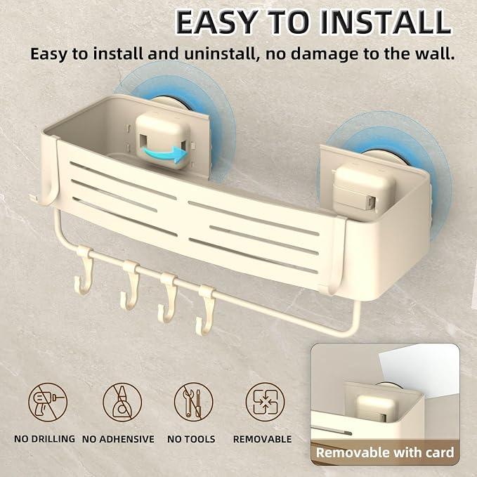 Onemake Aluminum Shower Caddy Suction Cup, No Drilling Bathroom Shower Shelf - Image 2