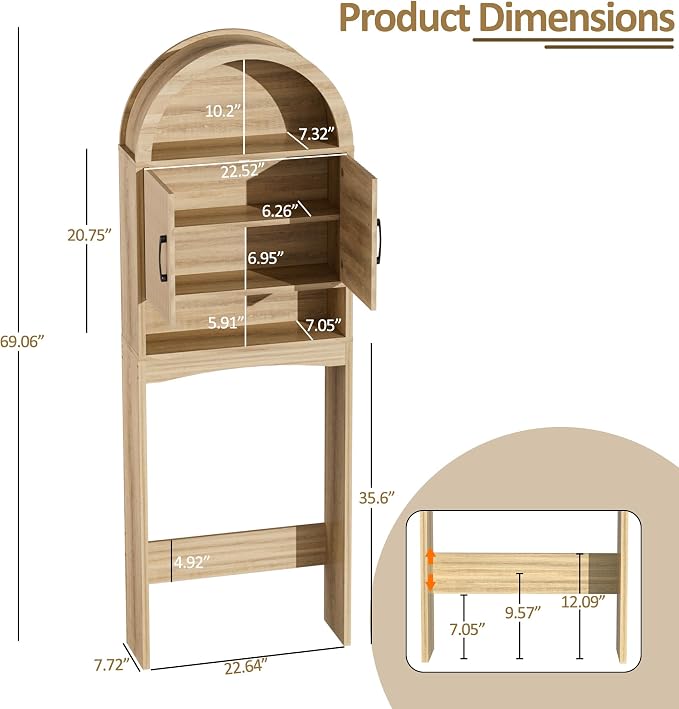 Spurgehom Over The Toilet Storage Cabinet, Bathroom Shelf Organizer Freestanding - Image 2