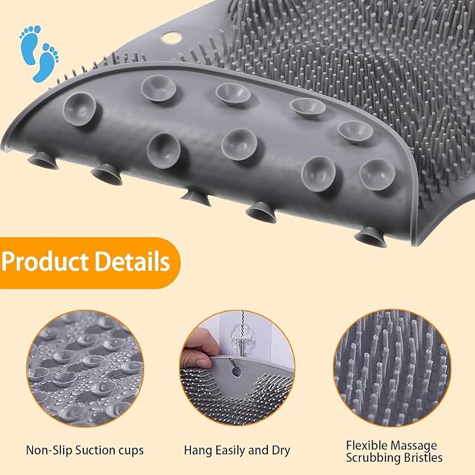 Shower Foot Scrubber Mat with Non-Slip Suction Cups, Exfoliating Foot and Back - Image 6