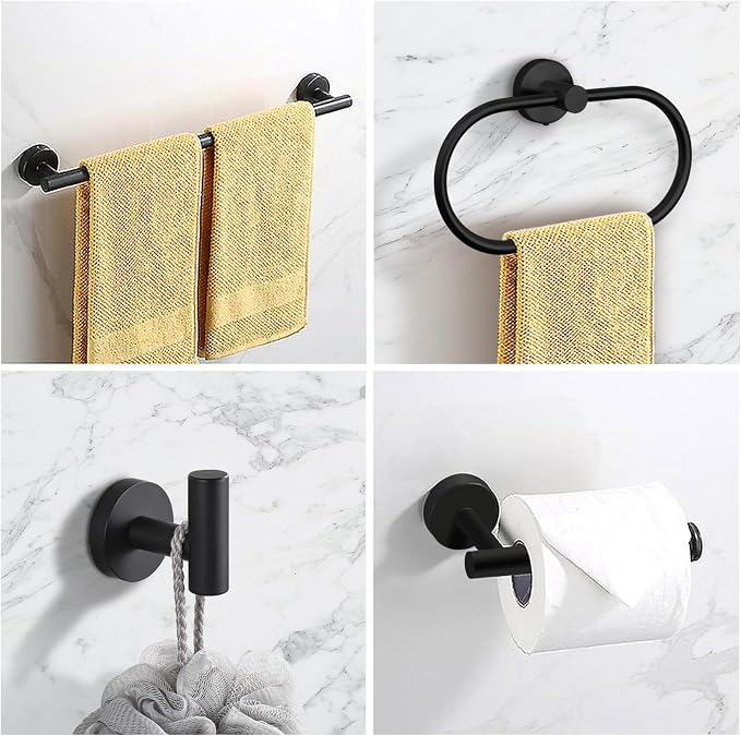 7 PCS Bathroom Hardware Set, Matte Black Stainless Steel Bathroom Tower Rack - Image 3