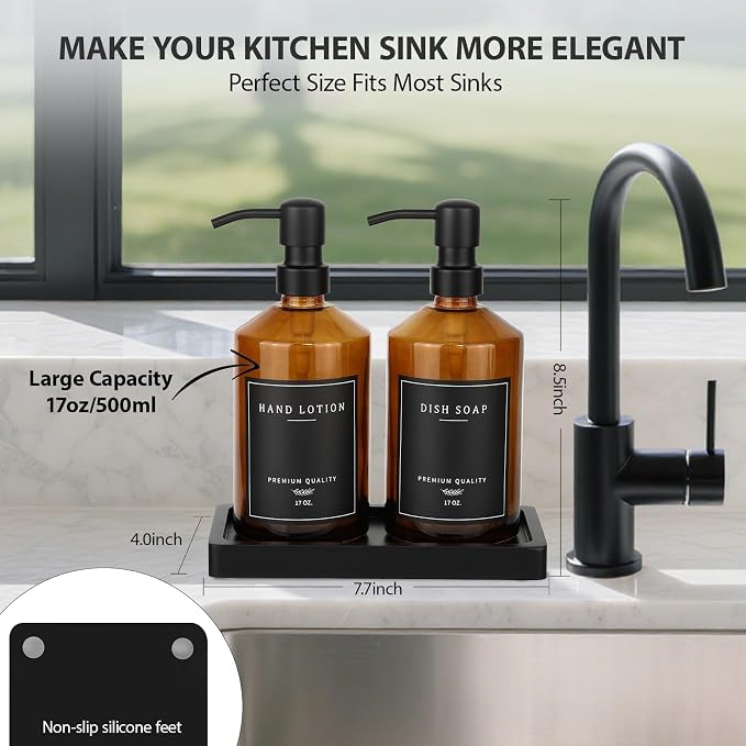 Amber Glass Soap Dispenser, Bathroom Hand Soap Dispensers - Image 2