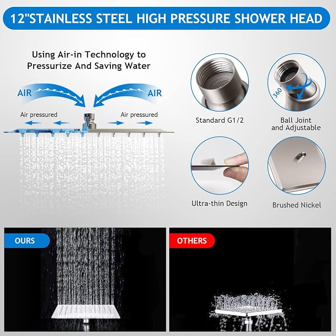 12'' High Pressure Rain Shower Head - Image 4
