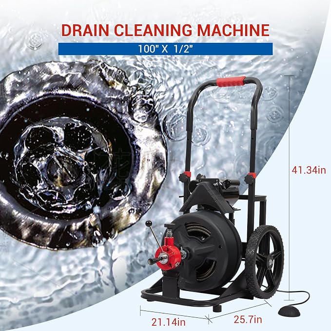 Heavy Duty Electric Drain Cleaner Machine, 100 Ft x 1/2 Inch Sewer Snake - Image 3