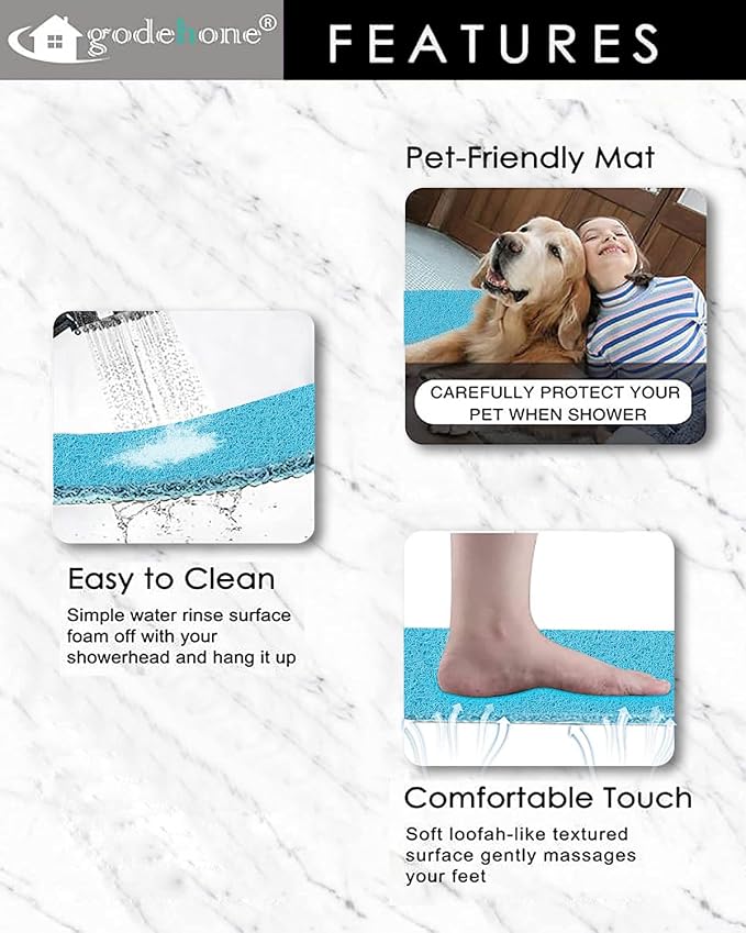 godehone Shower Mats Non Slip Without Suction Cups, PVC Loofah Bathroom Mats - Image 3