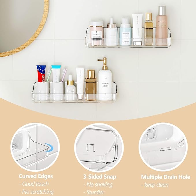 UDD Acrylic Clear Shower Caddy Adhesive Shelf, No Drilling Wall Mount Shower - Image 4