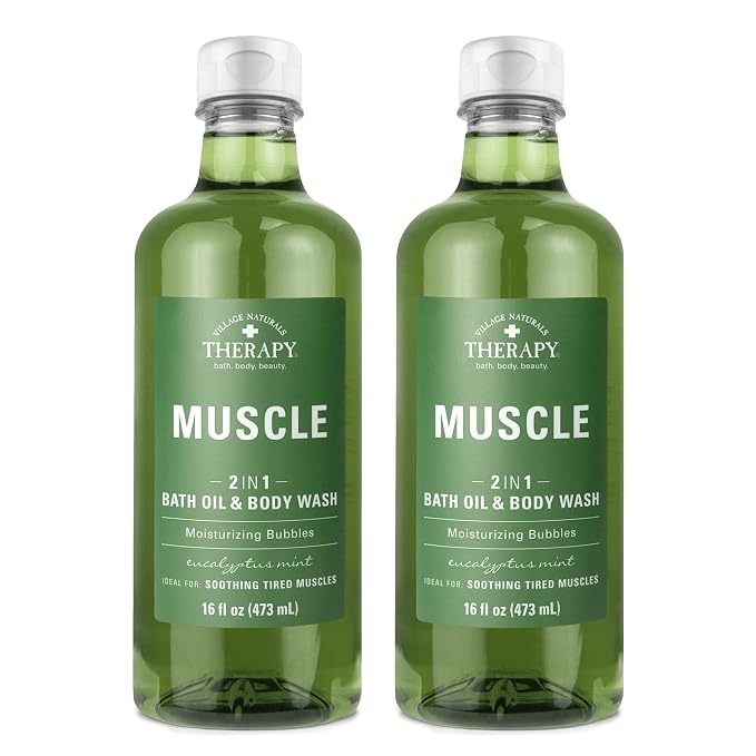 Village Naturals Therapy Muscle Foaming Bath Oil and Body Wash 16 oz. 2 pack by VillageNaturalsTherapy