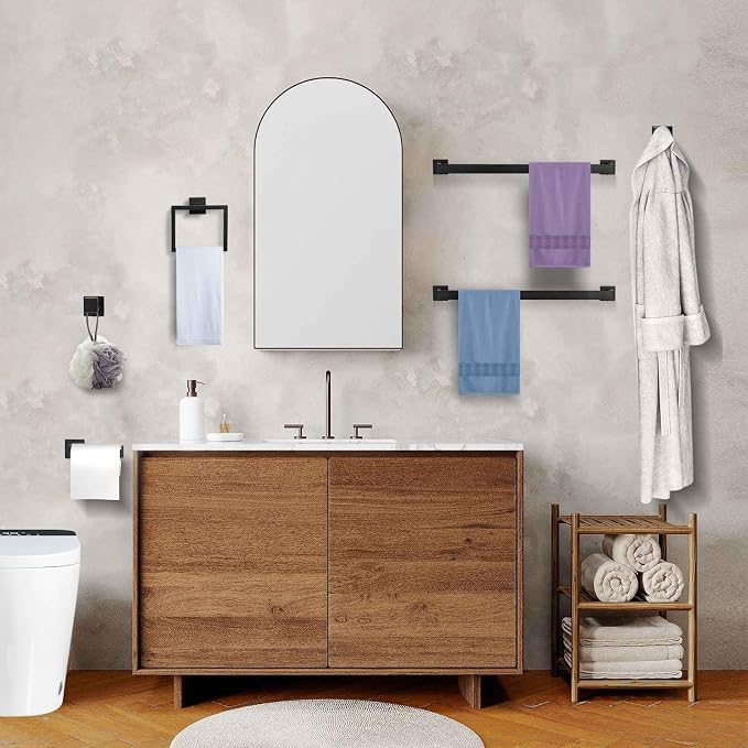 5 Pieces Towel Bar Set Matte Black Bathroom Hardware Accessories Set Include - Image 7