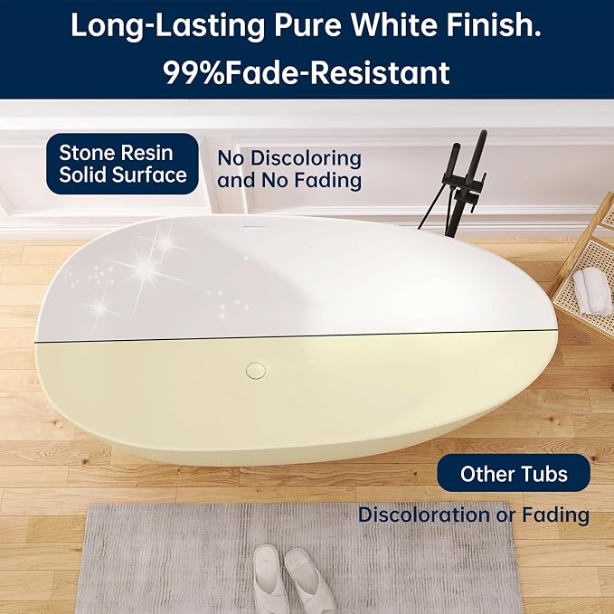 67" Stone Resin Freestanding Bathtub, Oval Solid Surface Bathroom Freestanding - Image 4