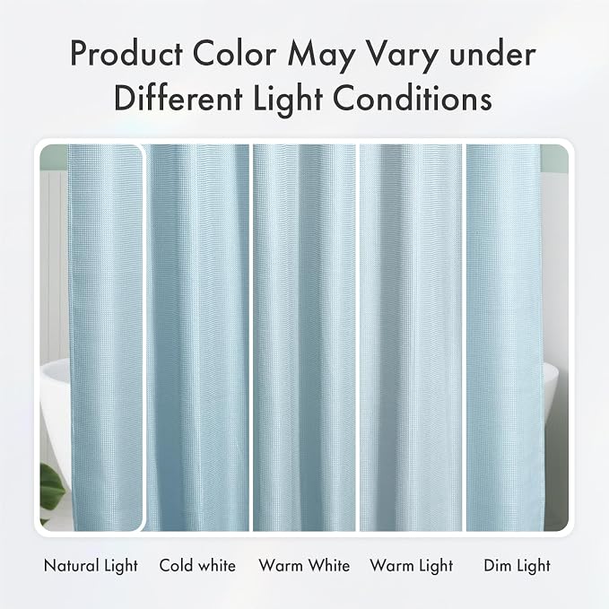 AmazerBath Fog Blue Shower Curtain Waffle Textured, Fabric Shower Curtain Misty - Image 3