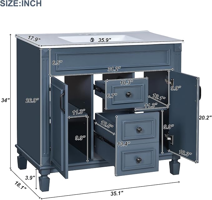 Merax 36” Bathroom Vanity with Sink, Freestanding Single Bathroom Sink Vanity - Image 2