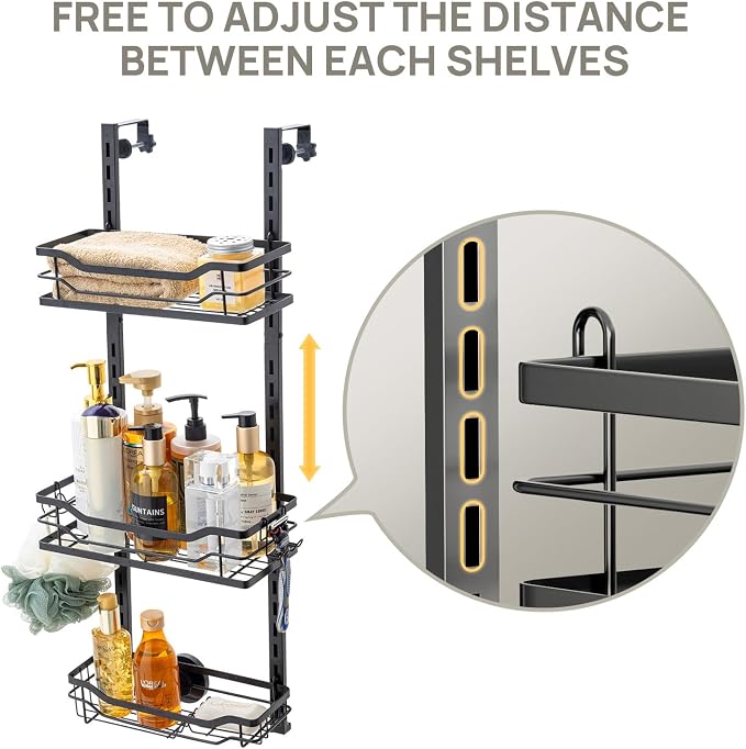 LEVERLOC Over The Door Shower Caddy, Shelf Distance Adjustable Hanging Rack - Image 4