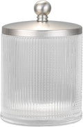 Clear Transparent Apothecary Ribbed Geometric Etched Glass Jar W/Satin Nickel by IndecorHome