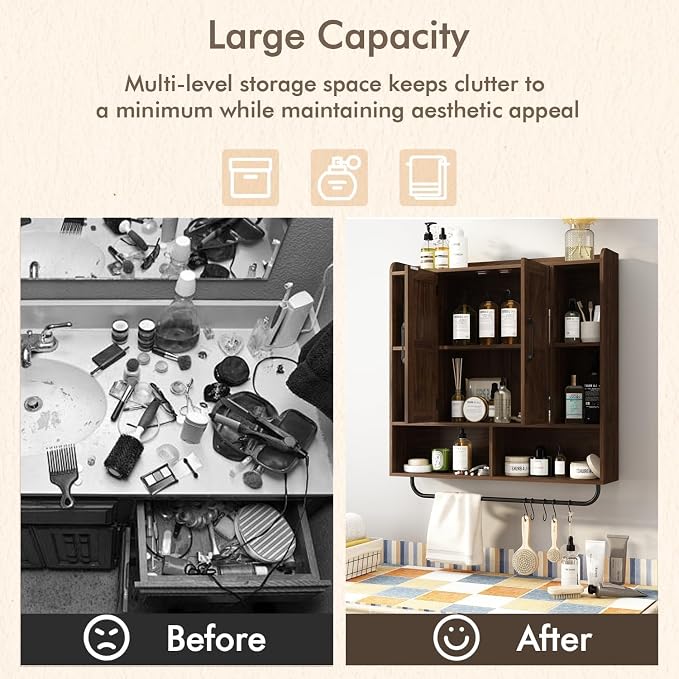 RUSTOWN Rustic Wood Wall Bathroom Cabinet, Farmhouse Medicine Cabinet Wall - Image 8