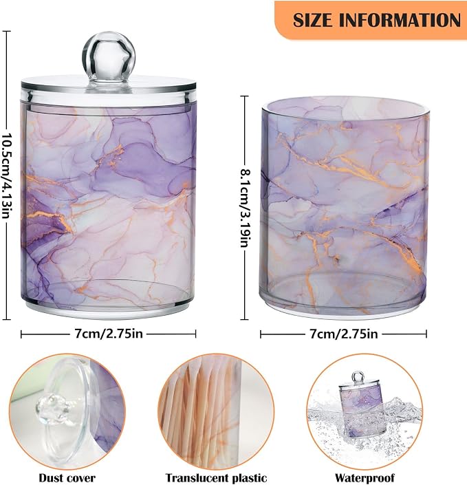 4 Pack Qtip Holder Organizer Dispenser Purple Transparent Waves Marble Bathroom - Image 3