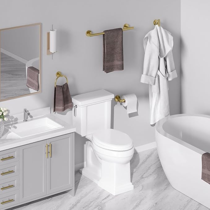 USHOWER Brushed Gold Bathroom Accessories Set, 18-Inch Towel Bar Set Wall - Image 6