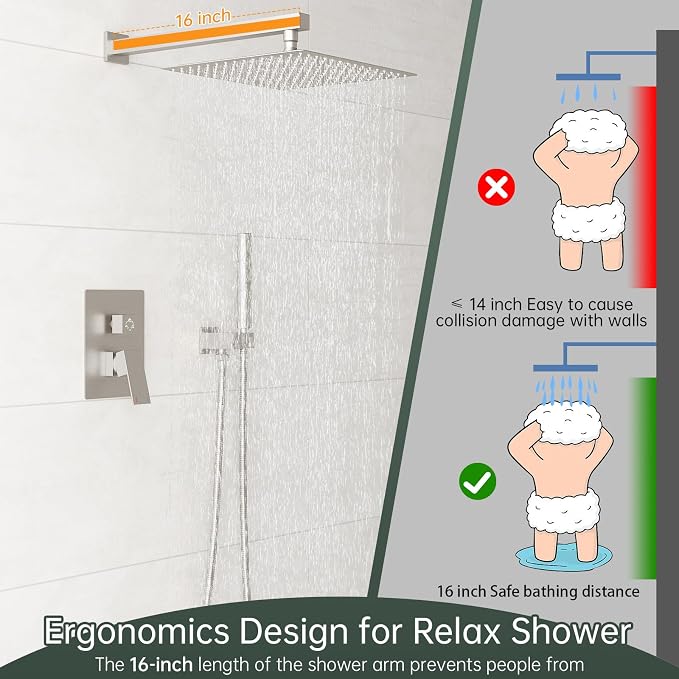 Hoimpro 12 Inch Shower System Set Bathroom Rain Shower Head Brass 2 In 1 - Image 3