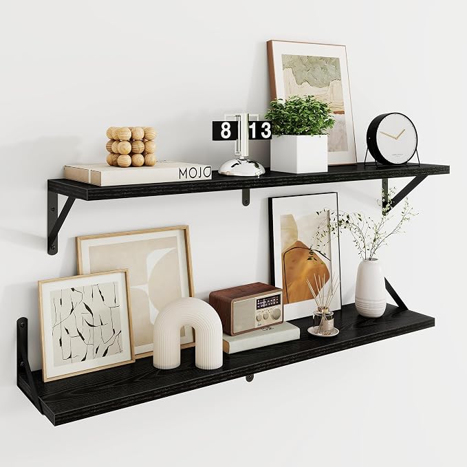 Dreamland Black Floating Shelf 36 inch, 36W x 8D Wall Mounted Shelves Set of 2 by Dreamland