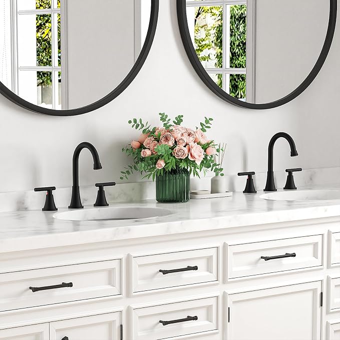 Bathroom Faucets for Sink 3 Hole, Hurran Matte Black Bathroom Sink Faucet - Image 7