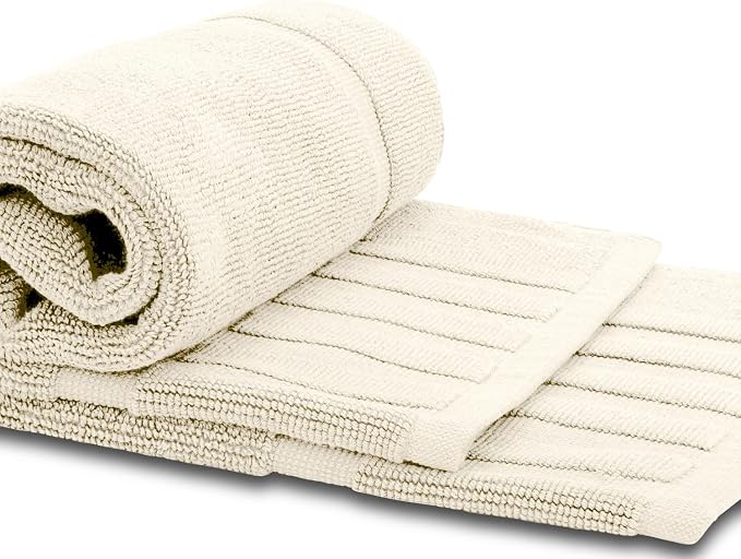 White Classic Luxury Bath Mat Floor Towel Set - Image 3