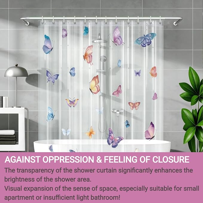Clear Butterfly Shower Curtain Liner, Colorful Plastic Transparent Pretty - Image 7