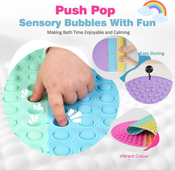 Push Pop Bubble Bath Mat for Kids, Rainbow Large Non-Slip Silicone Tub Mat - Image 3