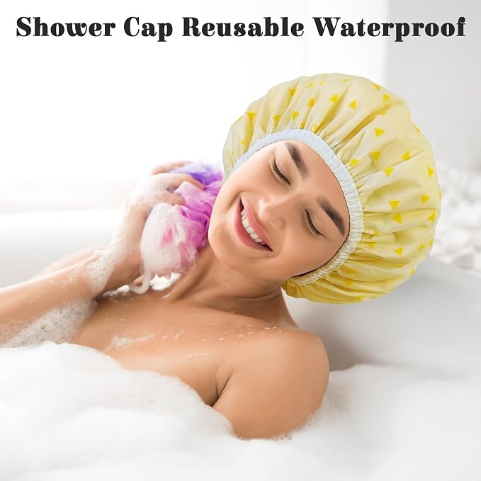 Shower Cap for Women, Shower Caps Reusable Waterproof, Large Plastic Satin - Image 2
