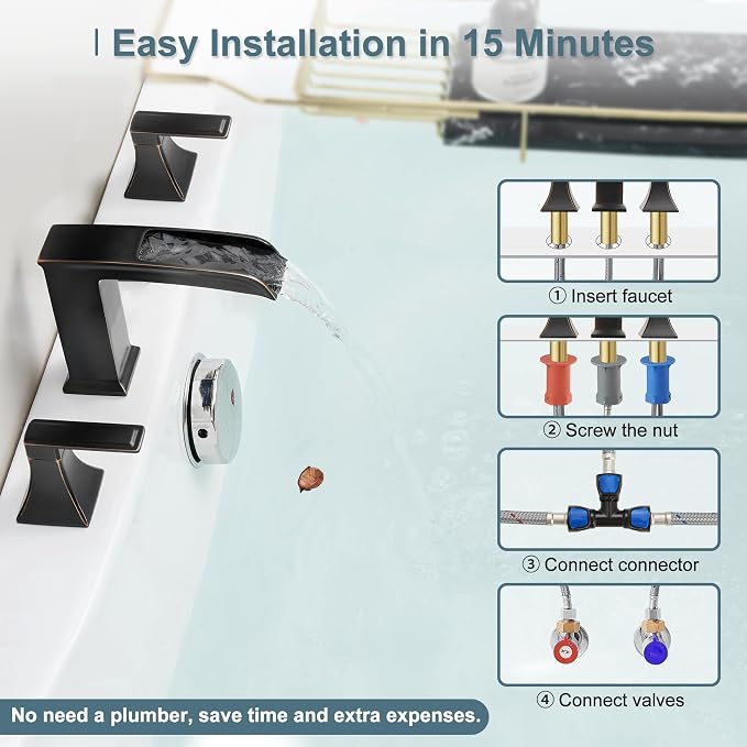 Waterfall Roman Tub Faucet, Solid Brass Oil Rubbed Bronze Bathtub Faucet - Image 6