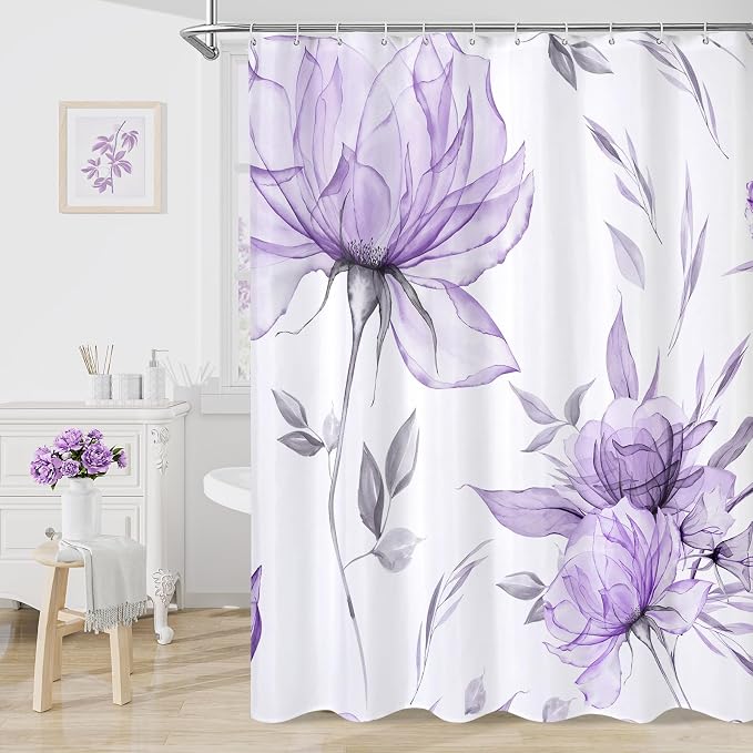 Long Boho Watercolor Floral Shower Curtain 72 x 78, Artistic 78 Inch Long by Decorateyourhome