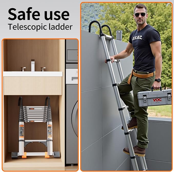 Telescoping Ladder, 13.5FT Aluminum Multi-Purpose Collapsible Ladder - Image 8