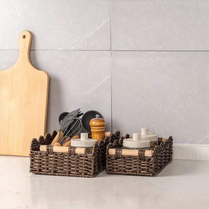 CubesLand PP Wicker Scalloped Edge Floating Shelves Baskets Set 2, Toilet Basket - Image 5
