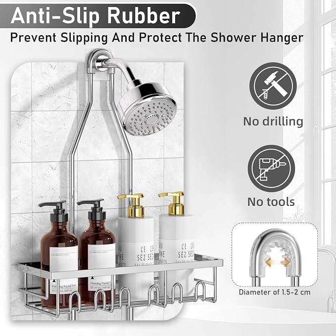 Shower Caddy, Rustproof Shower Shelves Over Shower Head, Triple Adjustable - Image 5