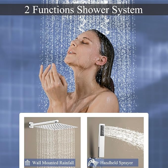 Shower Faucet Set 16 Inch Wall Mount Rain Shower System, All Metal Shower - Image 6