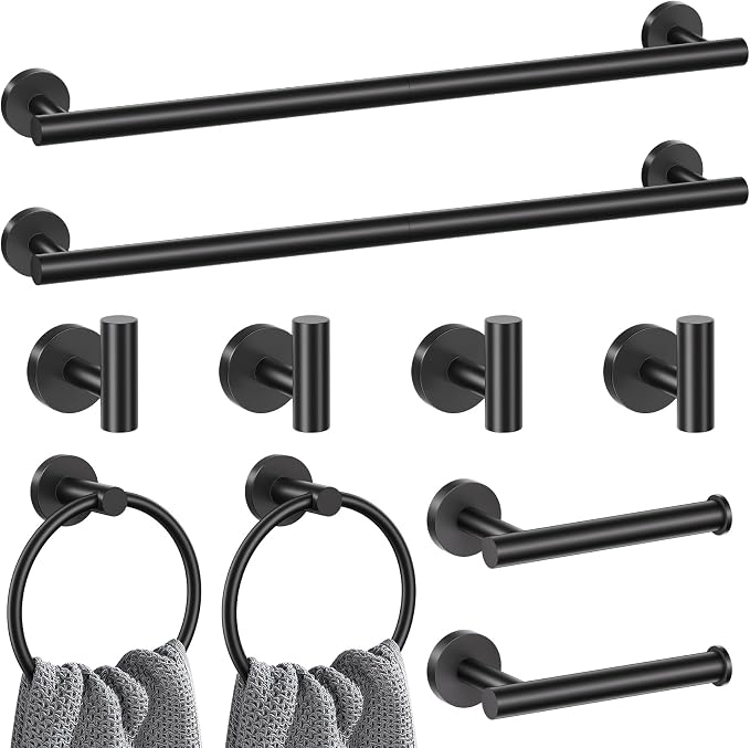 Lairuier Matte Black Bathroom Hardware Set, 10-Piece Towel Bar Set SUS304 by LairuierBathroomHardwareSet