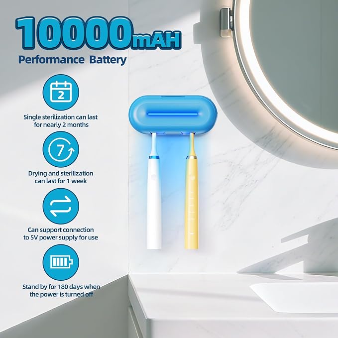 Toothbrush sanitizer, Heating-Drying, UV Toothbrush Holder, 2 Independent - Image 6
