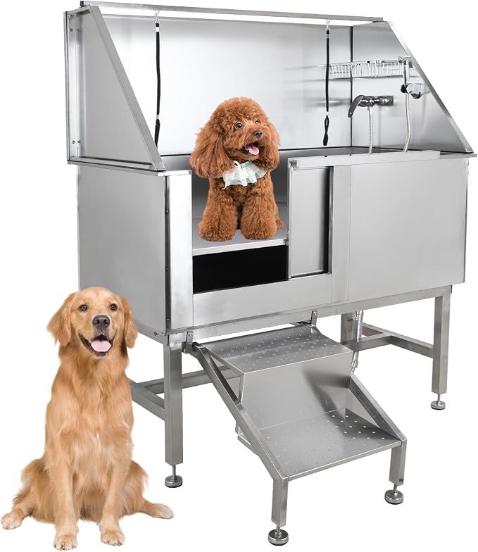 50" Dog Grooming Tub, Stainless Steel Pet Washing Station, Professional Dog by PioneerWorks