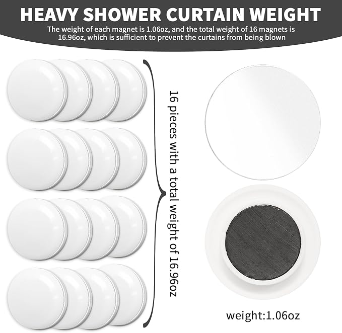 Shower Curtain Weights, Kaluofan 16 Pairs Shower Curtain Magnets, Weighted - Image 2