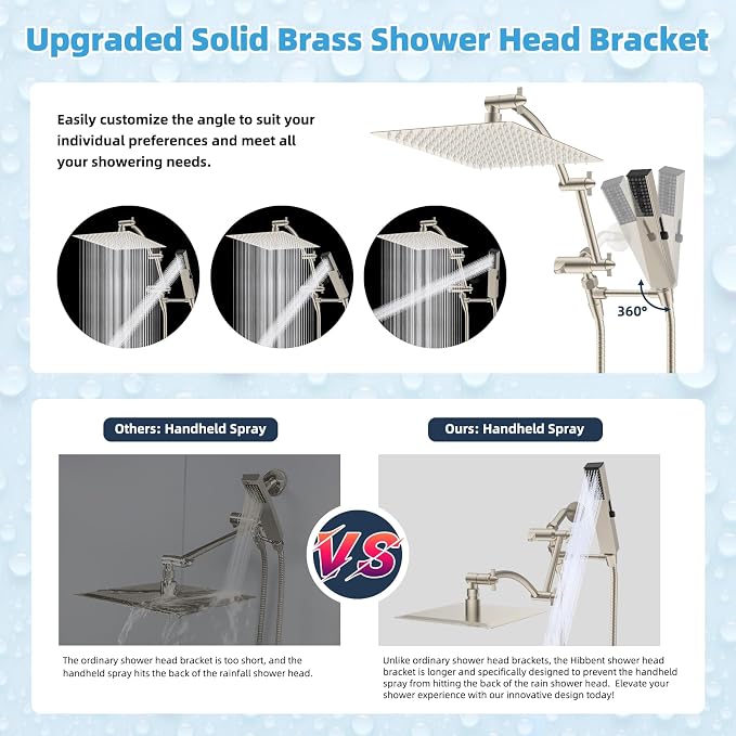 Hibbent All Metal CUPC Certified 12'' Rainfall Shower Head, Dual Shower Head - Image 3