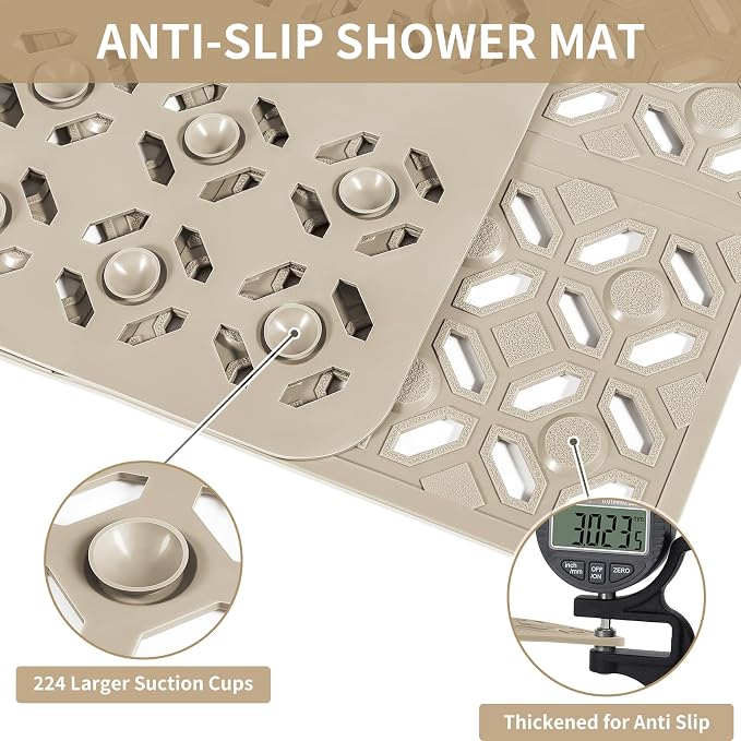 OTHWAY Square Shower Mat, TPE Anti Slip Shower Mat - Image 2