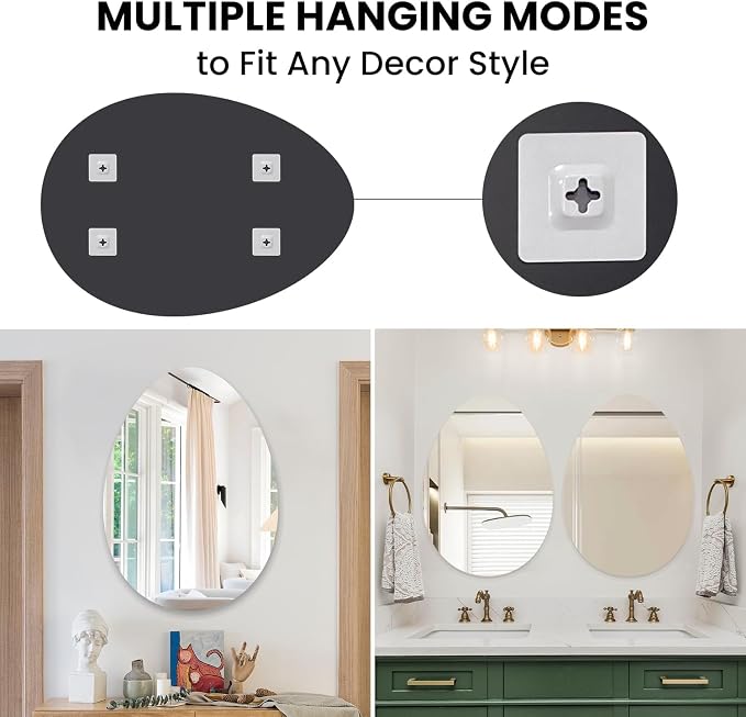 VASUHOME Drop Frameless Bathroom Mirror, 20 x 28 Inch Wall Vanity Mirror - Image 4