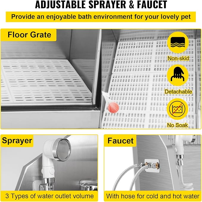 VEVOR Dog Grooming Tub, Professional Stainless Steel Tub Rated 330LBS Load - Image 5