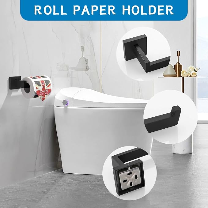 Matte Black 5 Pieces Bathroom Hardware Accessories Set Towel Bar Towel Holder - Image 4