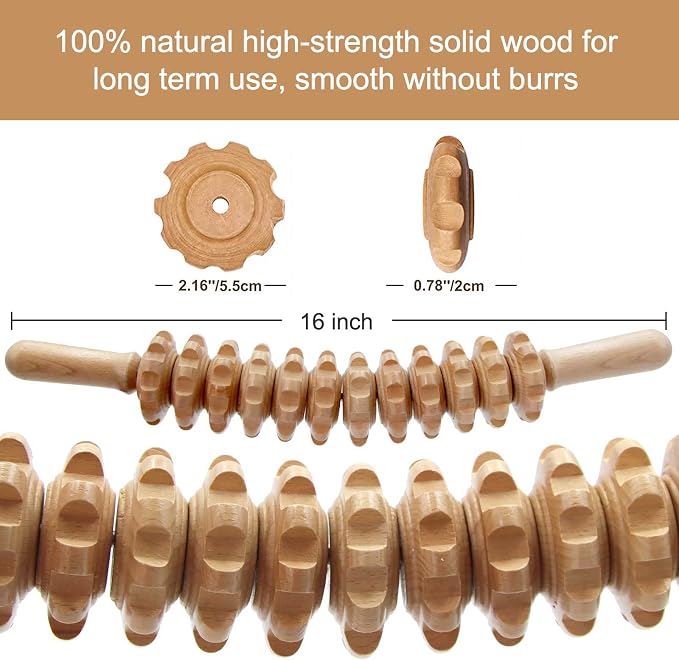 Wood Therapy Massage Tools, 16 inch Professional Wooden Massage Roller Stick & - Image 3