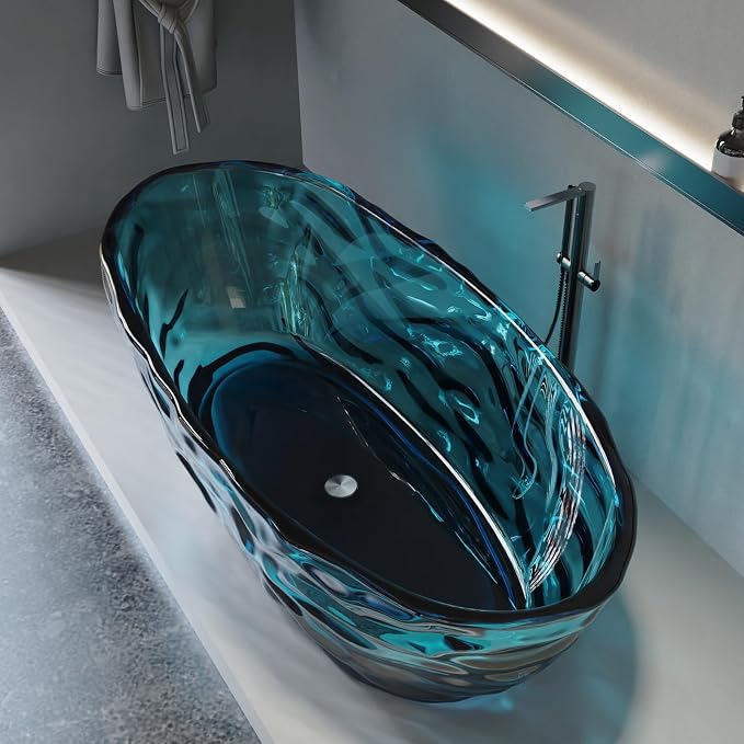 Cpingao 66" Resin Transparent Freestanding Bathtub, Contemporary Oval Stand - Image 3