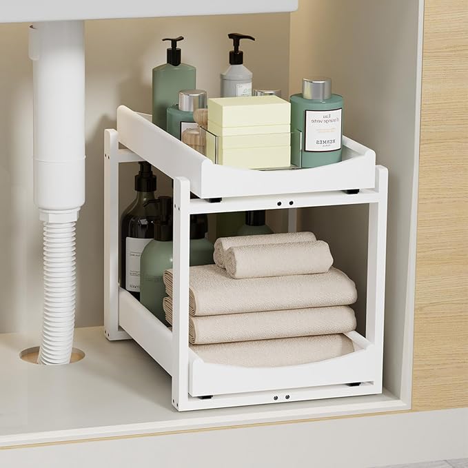 Bamboo Under Sink Organizer and Storage, 1 Pack Pull Out Cabinet Organization by MHXWSXPN