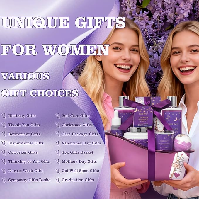 Bath Basket Spa Kit Spa Gifts for Women, Luxury Bath and Body Basket Set 10pcs - Image 3