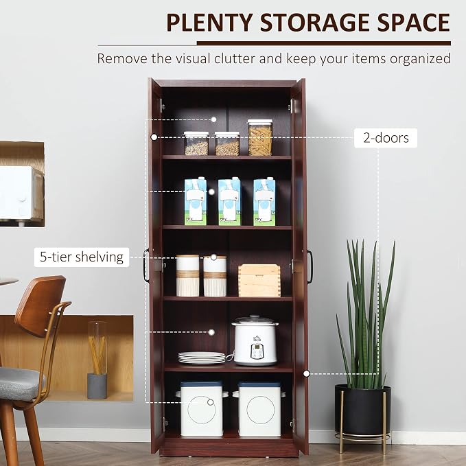 HOMCOM 63" 2-Door Kitchen Pantry, Freestanding Storage Cabinet - Image 4