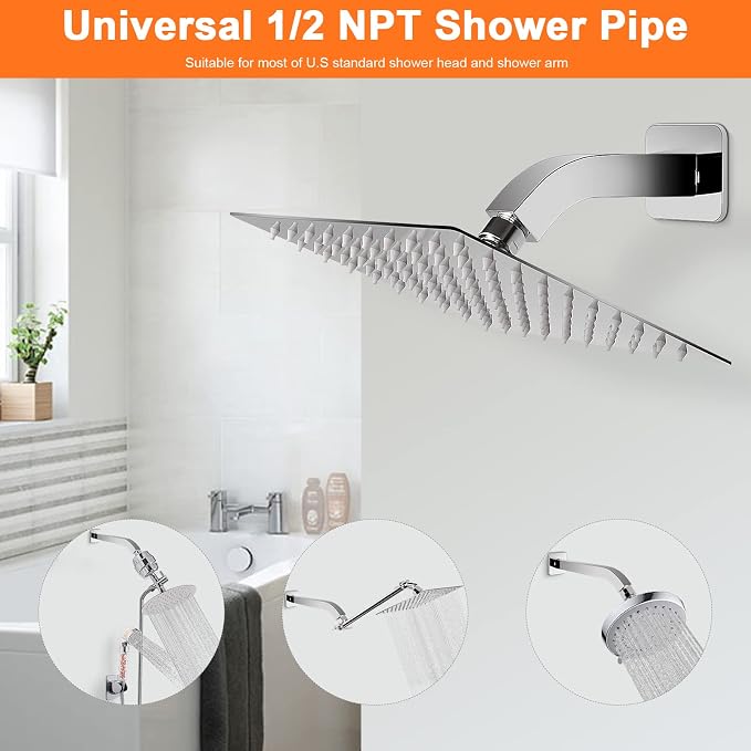 HarJue Shower Arm with Flange and Teflon Tape, Wall Mounted Square Shower Pipe - Image 4