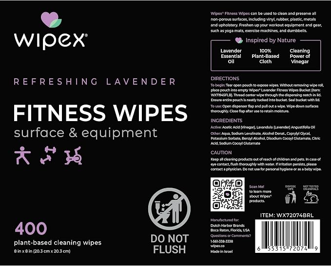 Wipex Gym Wipes Bucket Refill – Plant-based Fitness Equipment Wipes, Lavender - Image 4