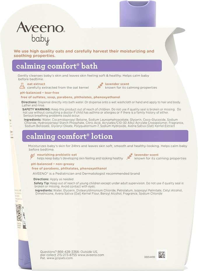 Aveeno Baby Calming Comfort Bath & Body Lotion Set, Nighttime Baby Skin Care - Image 7